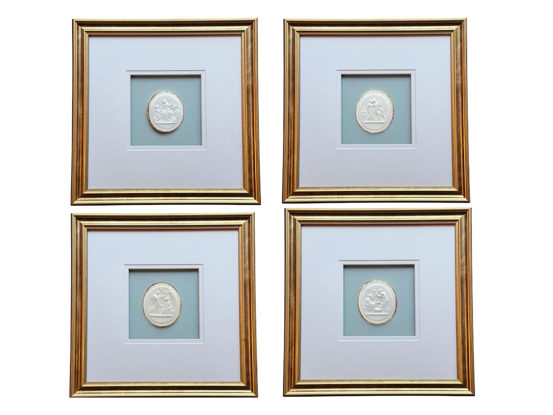 Framed Intaglio Art, 12 x 12inch Grand Tour Plaster Intaglios, Neoclassical wall decor