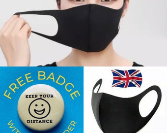 Shipped same day! Easy fit, comfortable, breathable, 3D face mask. UK supplied. With free 'keep your distance' badge!