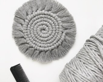 Boho Circular Coasters Personalise Colour Housewarming Gift Single Natural Cotton Macrame Handmade Coasters Made to Order