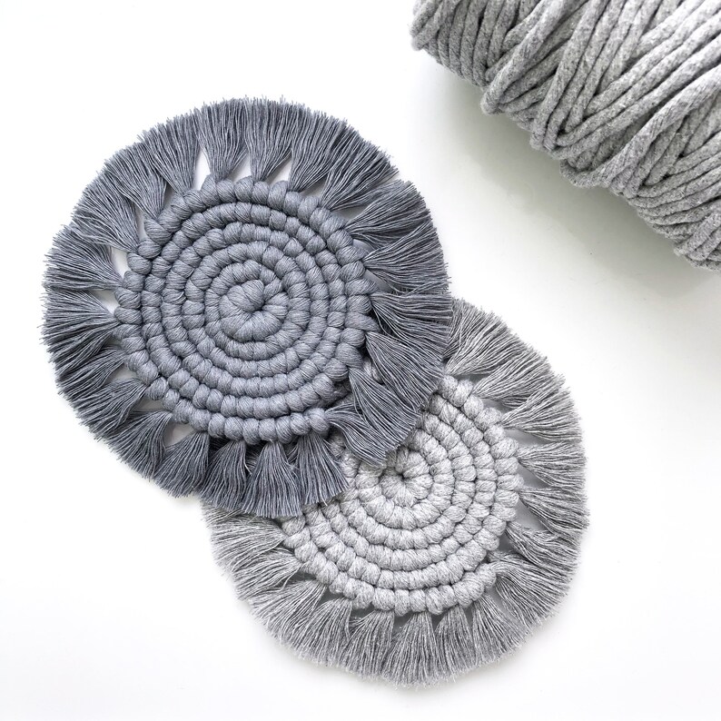Boho Circular Coasters Personalise Colour Housewarming Gift Single Natural Cotton Macrame Handmade Coasters Made to Order