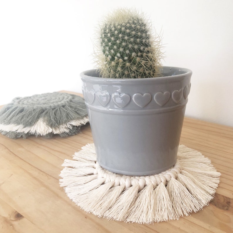 Boho Circular Coasters Personalise Colour Housewarming Gift Single Natural Cotton Macrame Handmade Coasters Made to Order
