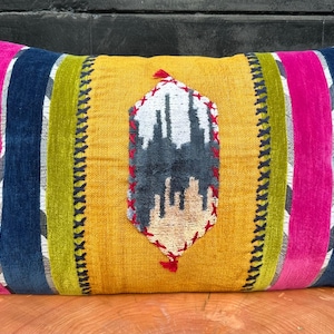 15"7' x 23"6' Inch Yellow Pillow Cover, Dark Blue Pillow, Nature Cushion, Home Decor Pillow, Sofa Pillow, Velvet Pillow, Textile Cushion