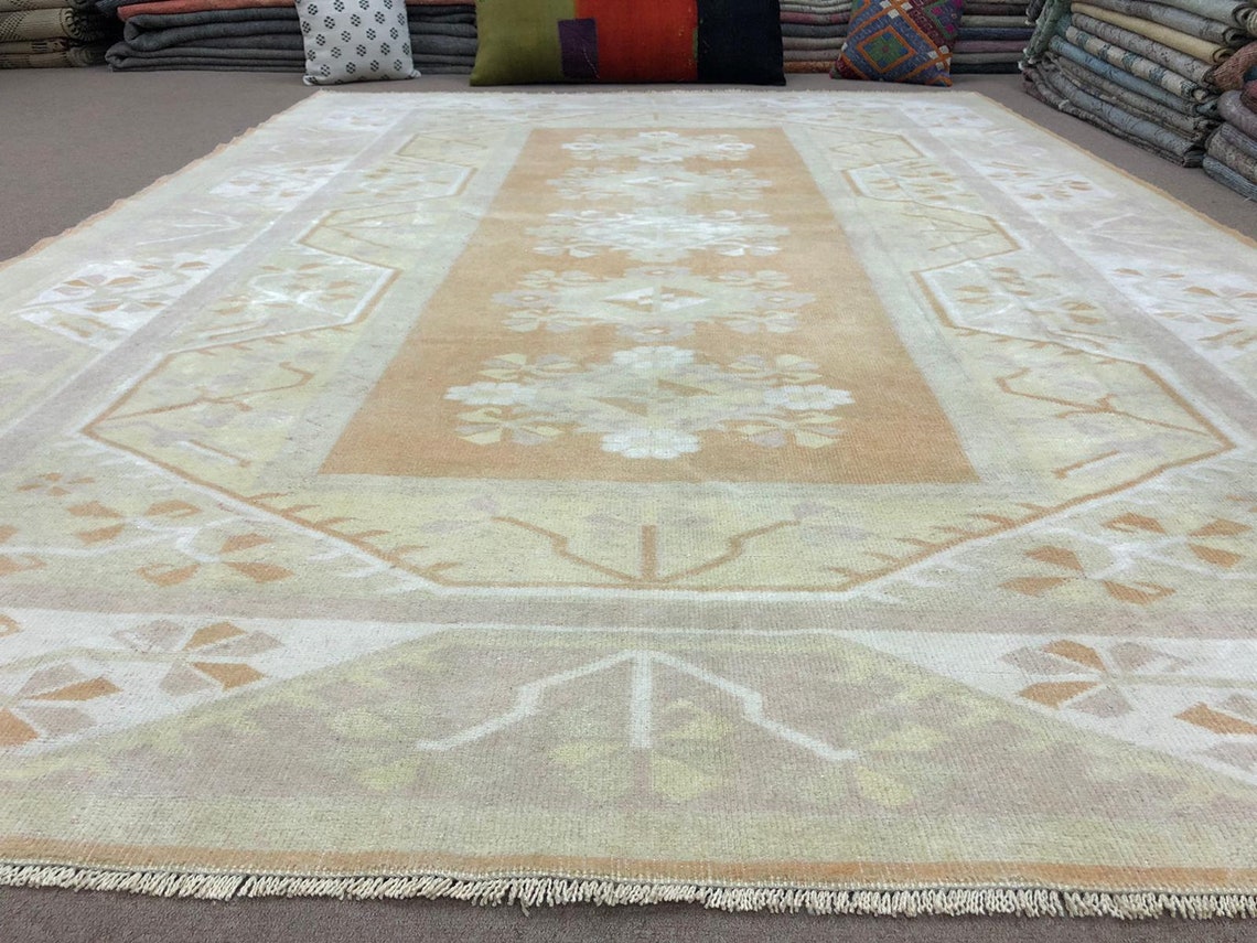 Orange Area Rug WhiteYellowGray Colored Floral Carpet Etsy