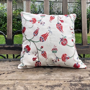 16&quot; x 16&quot; Vintage Tulip Sofa Pillow Cover, Armchair Turkish Bohemian Pillow Cover, Square Lumbar Couch Handmade Pillow Cover