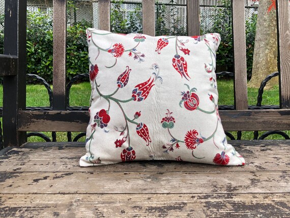40 x 40 cm Vintage Tulpen Sofa Kissenbezug, Türkischer Sessel Boho Kissenbezug, Quadratischer Kissenbezug