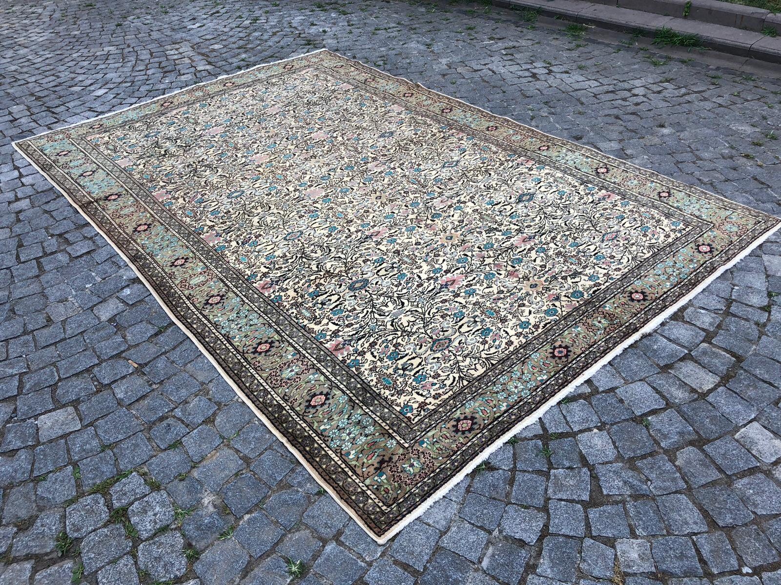 Beige and Black Vintage Rug Handmade Floral Anatolia Vintage Etsy