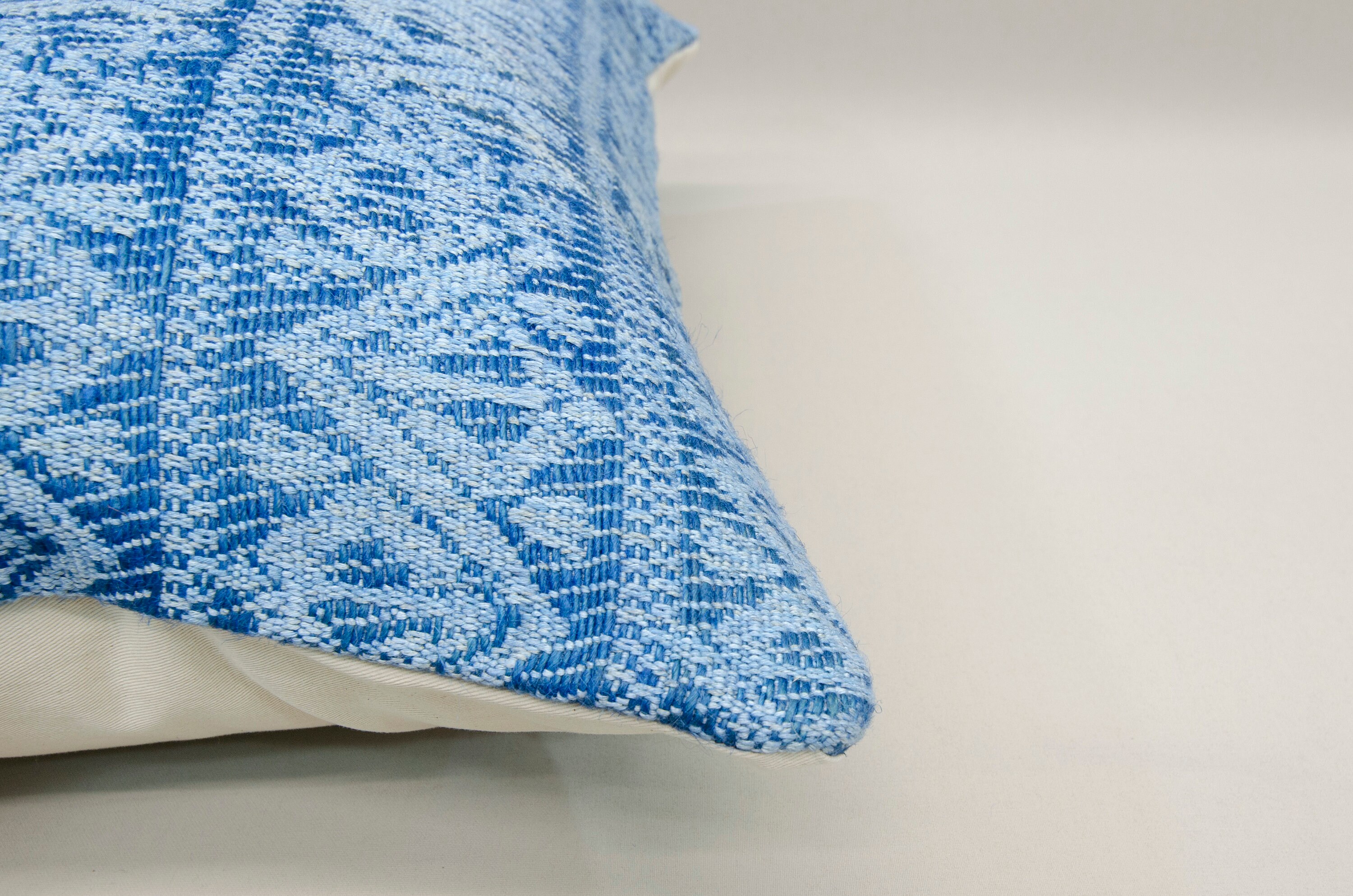 16 X 24 Blue Pillow, Light Blue Striped Pillow, Handwoven Pillow, Wool