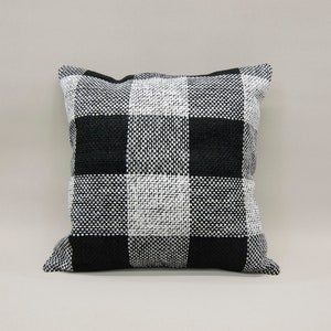20&quot; x 20&quot; Black Geometric Bohemian Handwoven Pillow, Oushak Decorative White Pillow, Vintage Rustic Bed Pillow, Handmade Tribal Sofa Pillow