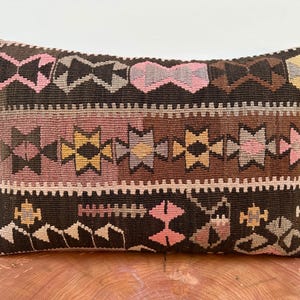 15"7' x 23"6' Inch Brown Pillow Cover, Yellow Pillow, Saloon Pillow, Chair Cushion, Geometric Cushion, Turkish Kilim Pillow, Case Pillow