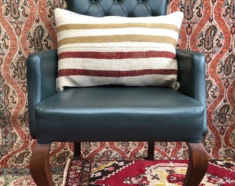 16" x 24" Modern Couch Boho Beige Pillow Cover, Decorative Kilim Red Pillow Cover, Natural Anatolian Handmade Pillow Cover