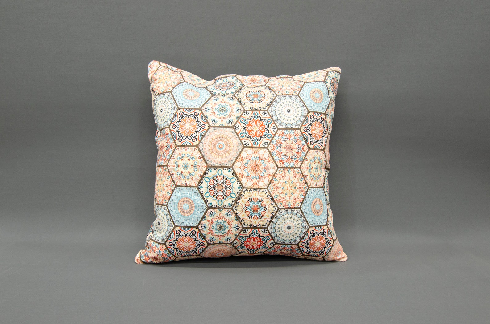 20 X 20 Fabric Sofa Pillow, Geometric Pillow, Floral Pillow, Yellow