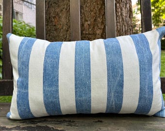 12” x 20” White Pillow Cover, Blue Pillow, Art Pillow, Couch Pillow, Cotton Pillow, Textile Pillow, Bed Pillow