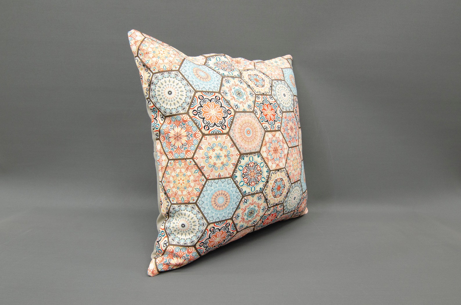 20 X 20 Fabric Sofa Pillow, Geometric Pillow, Floral Pillow, Yellow