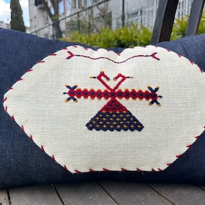 15"7' x 23"6' mörkblått örngott, krämfärgad kudde, boho kudde, huskudde, salongskudde, utomhuskudde, textilkudde