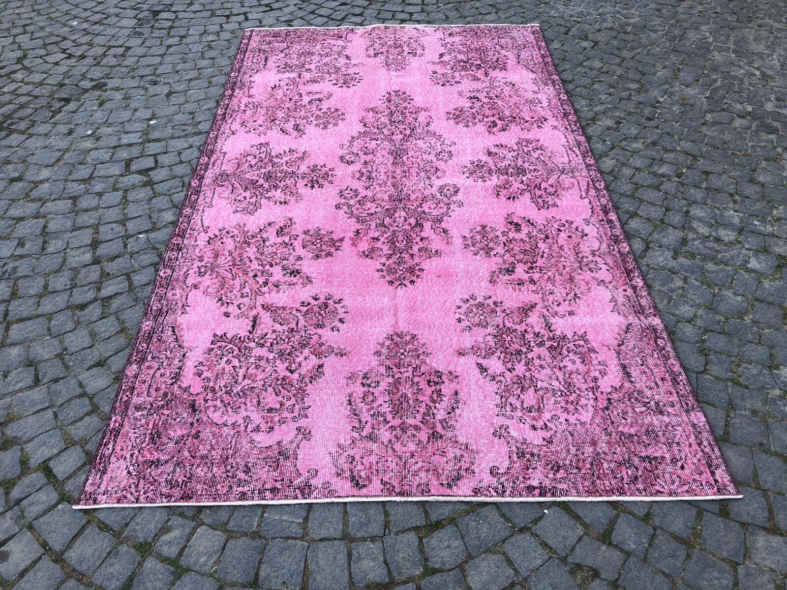 5'1 X 8'8 Pink Rug, Brown Medallion Oushak Rug, Handmade Living Room