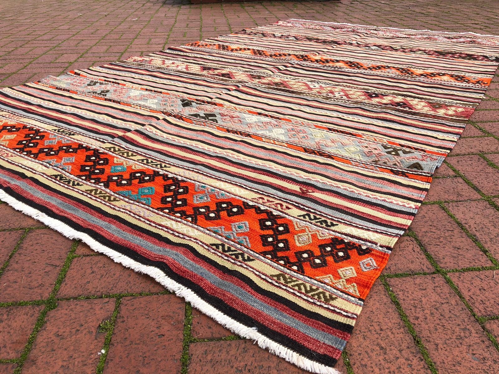 Red Kilim, Brown Kilim, Light Blue Kilim, Striped Kilim, Kilim Rug, 5
