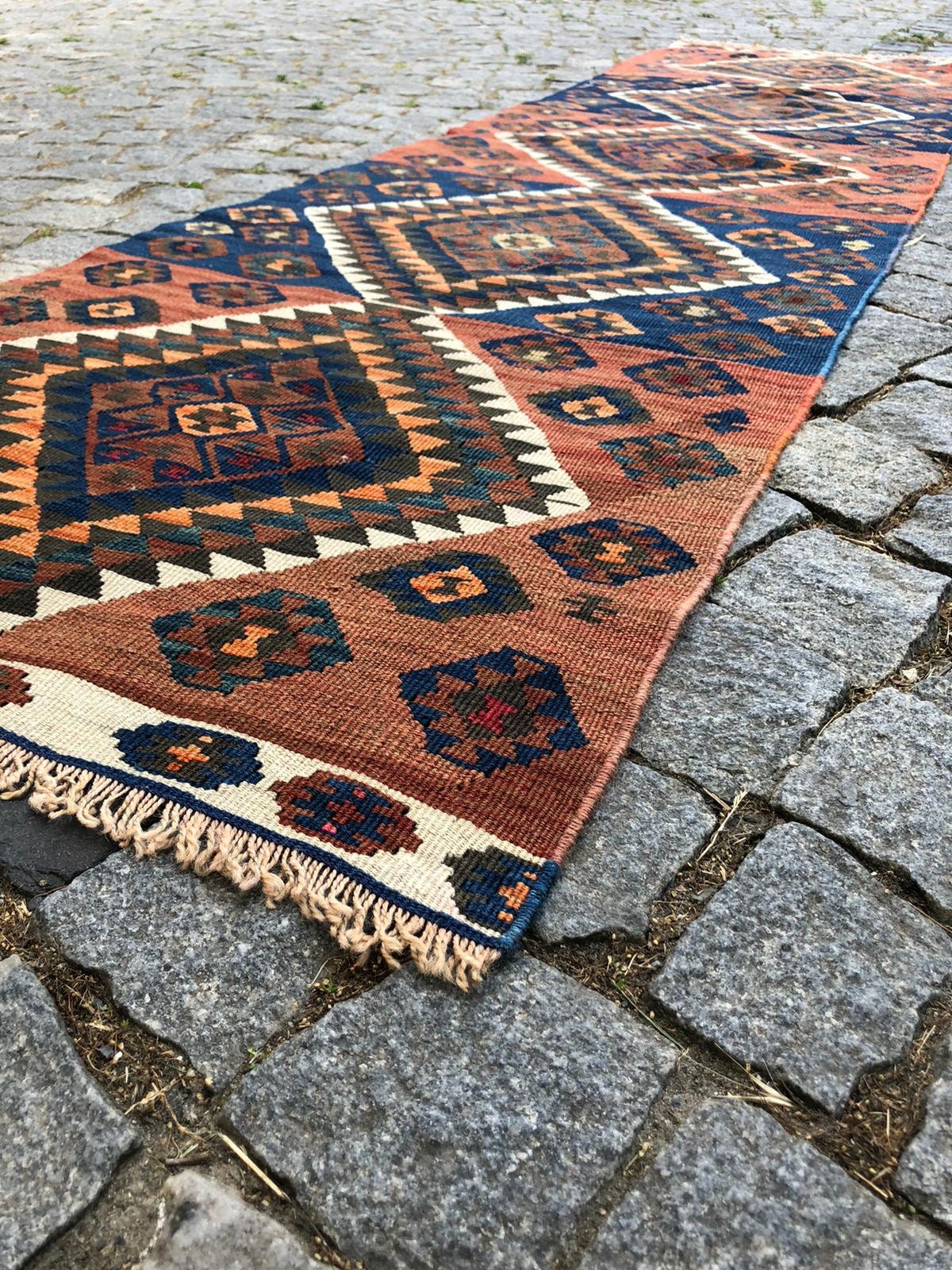 Red and Blue Colored Rug With Triangle Patterned Rug Runner Etsy UK