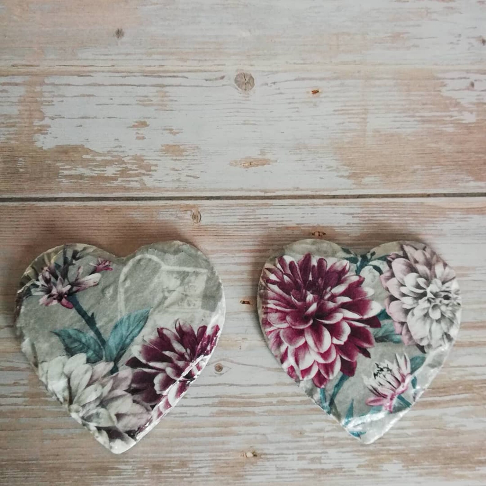 Heart shaped slate coasters set of 2 soft grey and pink Etsy