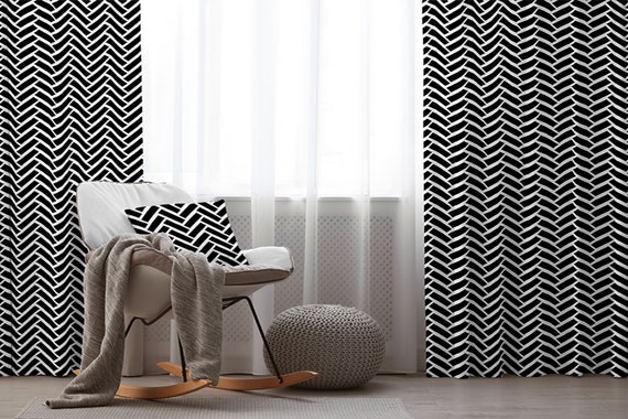 Black White Chevron Fabric, Wallpaper and Home Decor