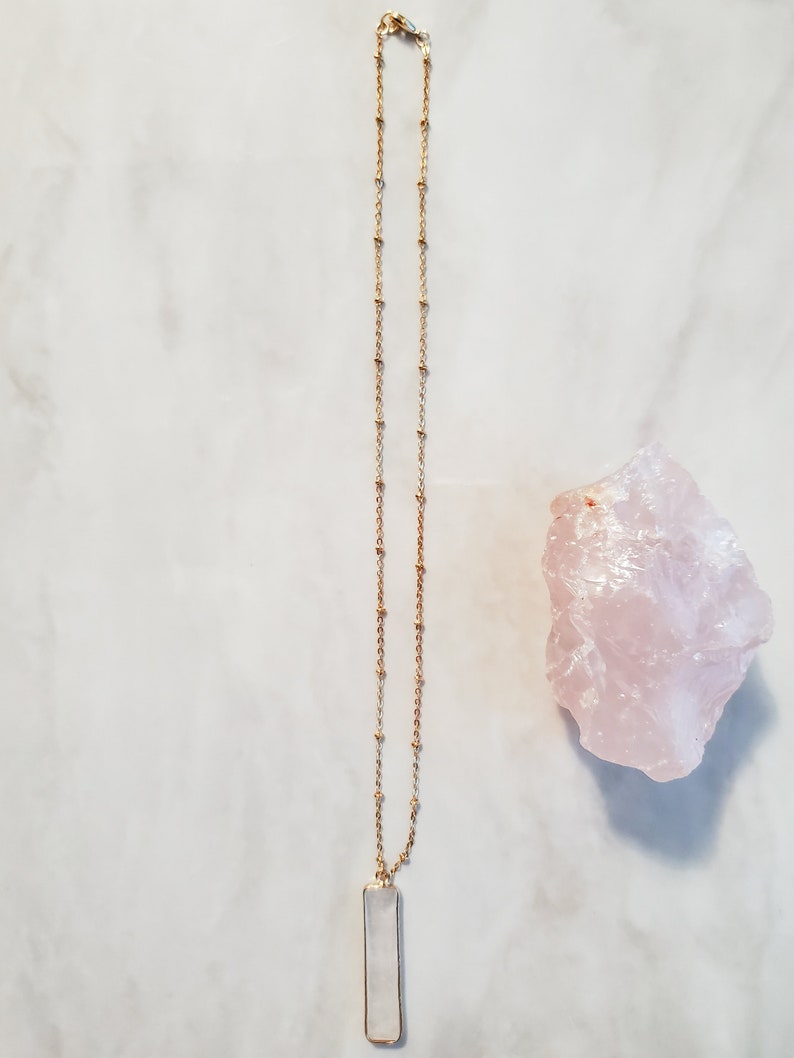 Necklace Satellite chain Stone Pendant,Stone Charm,Quartz pendant Gold filled