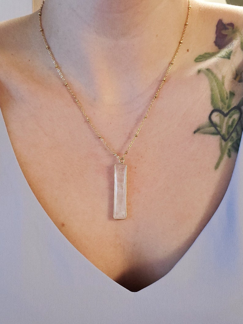Necklace Satellite chain Stone Pendant,Stone Charm,Quartz pendant Gold filled