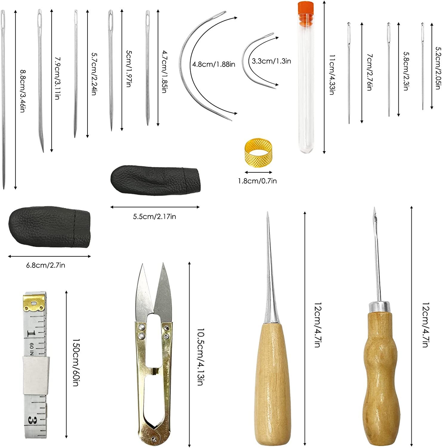 Kit de costura de cuero, herramientas y suministros de trabajo de cuero,  kit de trabajo de cuero con agujas de costura de ojo grande, hilo encerado