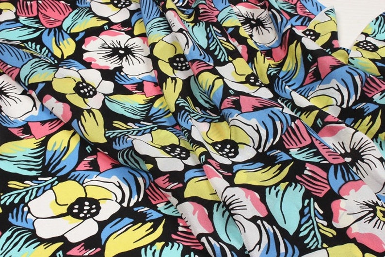Color Flower Pattern Printed Fabric 100% Silk Crepe De Chine - Etsy