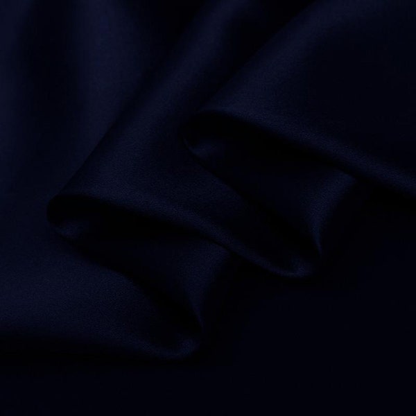Pure color silk midnight blue Charmeuse fabric-100% pure cotton solid fabric, Silky Soft Ultra Shiny Wedding Party Gown Dress