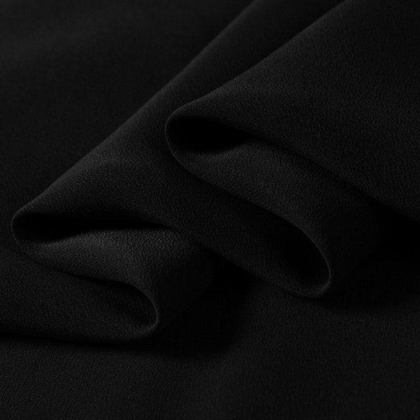 Pure silk pure black fabric100% Silk Crepe de Chine  fabric  Width 44 inch