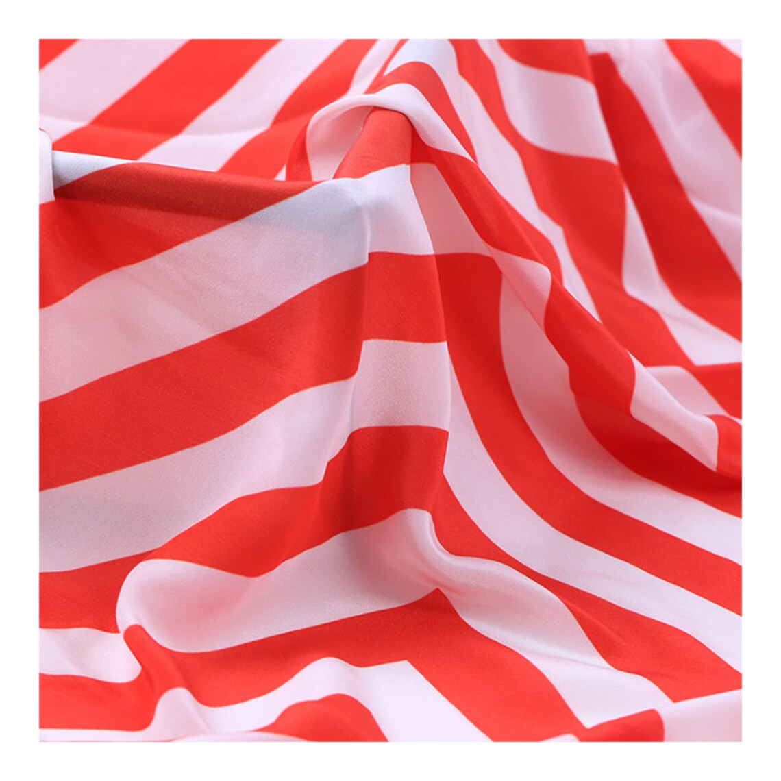 White Fabric Red Stripe Printing 100 Silk Crepe De Chine Etsy
