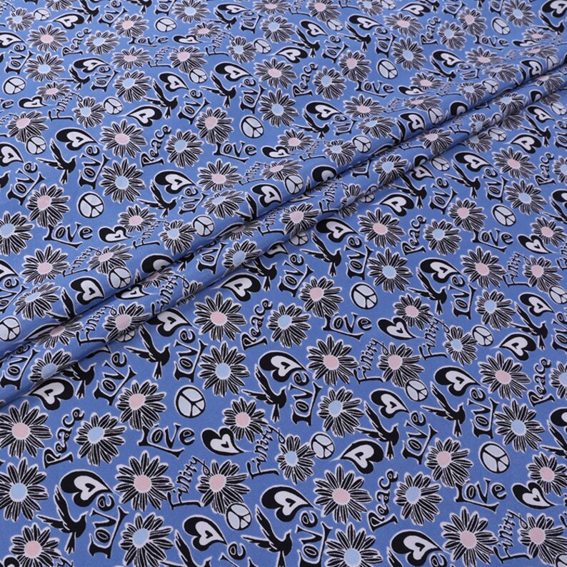 Blue fabric small flower pattern printing fabric 100/% Silk Crepe de Chine fabric Width 54 inch