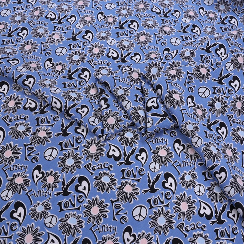Blue fabric small flower pattern printing fabric 100/% Silk Crepe de Chine fabric Width 54 inch