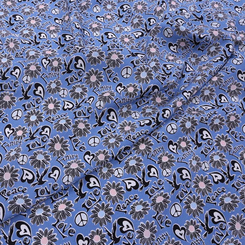 Blue fabric small flower pattern printing fabric 100/% Silk Crepe de Chine fabric Width 54 inch