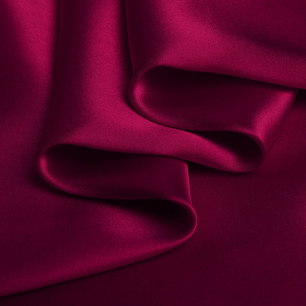 Pure Color Silk Deep Rose Red Fabric Stretch Silk Satin Designer Fabric by the Yard Width 55