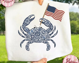 Souvenir Chinoiserie Krabbe, USA Flagge, 4. Juli Maschinenstickerei, sofortiger digitaler Download