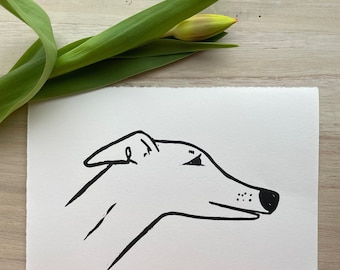 Greyhound, Whippet, Lurcher Lino print. Unframed.