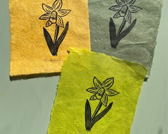 Daffodil Mini Lino Print / Primavera / Original / Hecho a mano