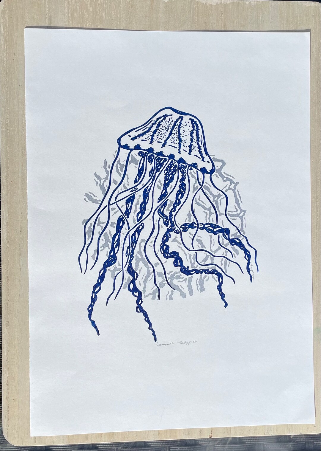 Compass Jellyfish Original 2 Block Lino Print | Sea Creature | Signed ...