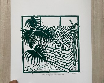 Monstera & rocks | Original Linocut Print | signed