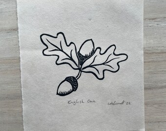 English Oak Mini Linocut Print | Original Signed