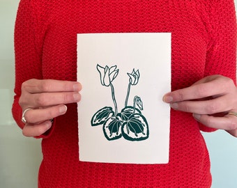 Cyclamen Original Lino Print, Green