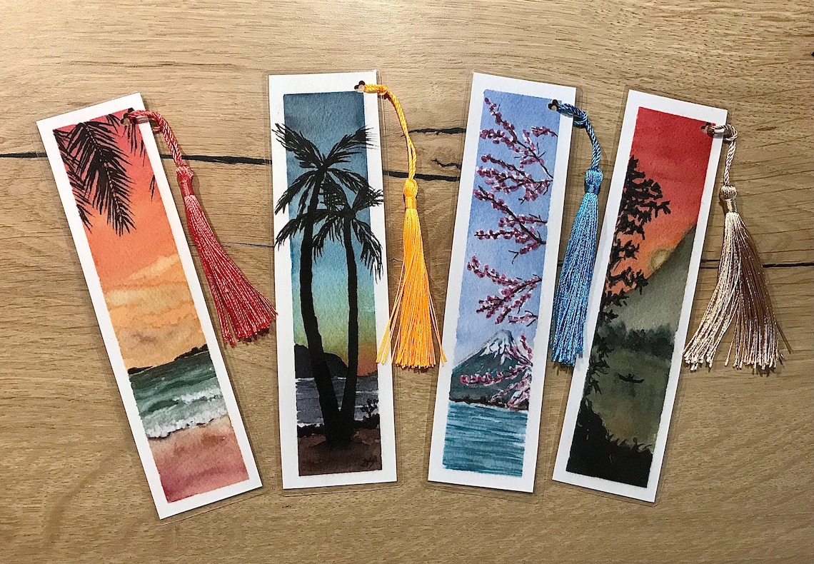Lot of 4 handmade watercolor bookmark landscapes Etsy