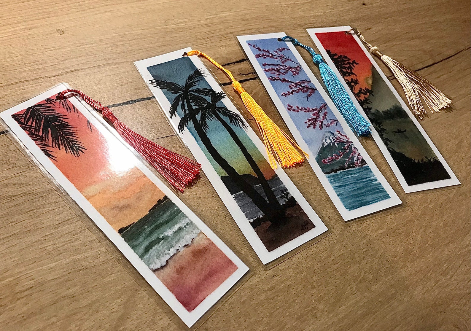 Lot of 4 handmade watercolor bookmark landscapes Etsy