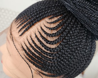 Handmade Cornrow Braided Wig: Black Full Lace, 36 Inch