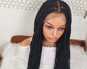 Handmade Box Braid Wig: Black Braided Frontal with Baby Hair, 26 Inches