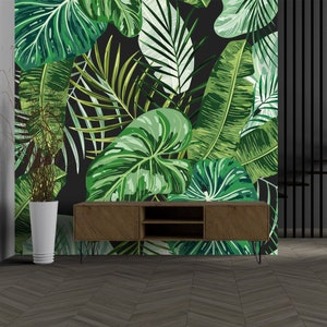 Tropical Green Palm Leaves Wallpaper: Peel and Stick Wall Mural