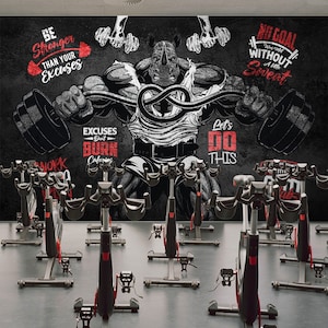 Gym Center Graffiti Wallpaper, Fitness Center Wall Mural, Body Building Wall Decor