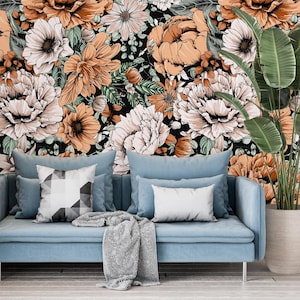 Maximalist Floral Wallpaper, Colorful Peony Wall Mural, Bouquet of Flowers Wall Hanging