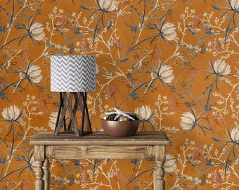 Orange Floral Wallpaper: Botanical Bloom Wall Mural