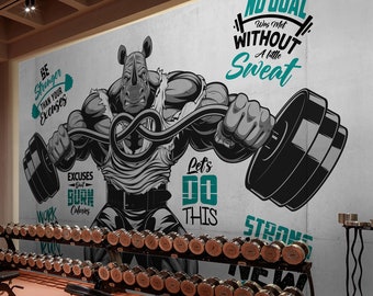 Gym Center Graffiti Wallpaper, Body Building Wall Mural, Fitness Center Wall Decor